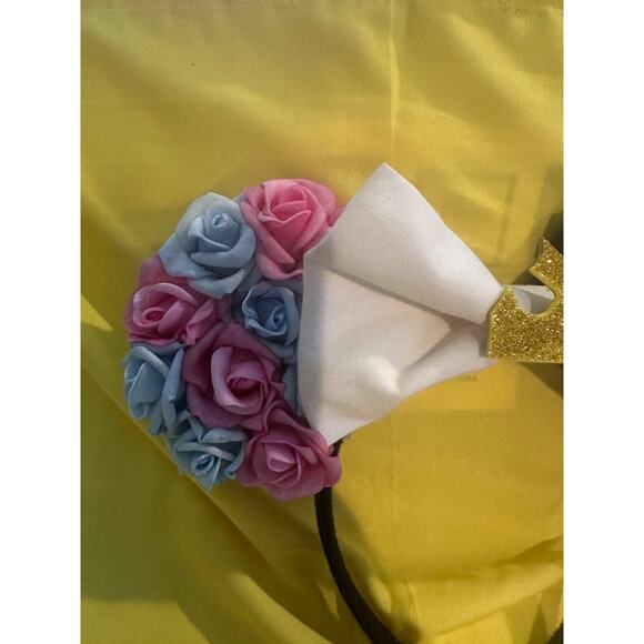 Handmade Princess Aurora Sleeping Beauty Blue Pink Flowers White Crown Bow Ears - Picture 2 of 4